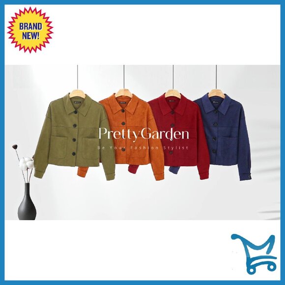 Faux Suede Cropped Jacket Women's Lightweight Casual Fall Outerwear - Picture 8 of 8